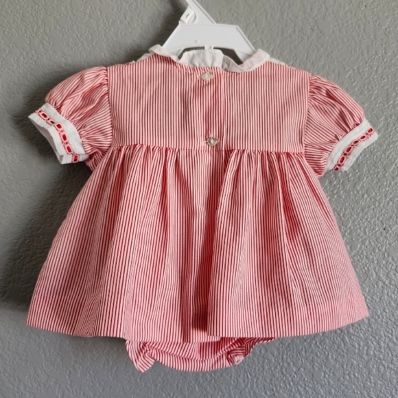 Vintage Girls Red Striped Dress and Bloomers 6 Months - Picture 4 of 5